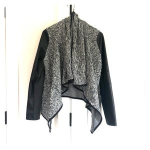 Drape collar cardigan with faux leather sleeves